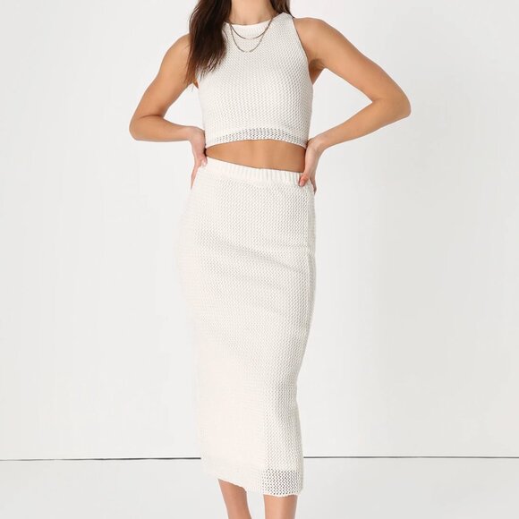 Lulus Medium Ivory Crochet Lace-Up Two-Piece - Picture 1 of 3